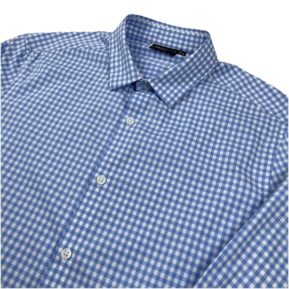 asos Men’s Long Sleeve Button Up Shirt Gingham Blue/White-L - Picture 4 of 12